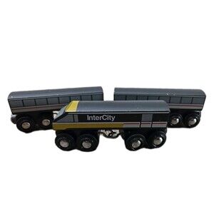 VINTAGE BRIO InterCity Black Wooden Train #33419 Engine 2 Cars